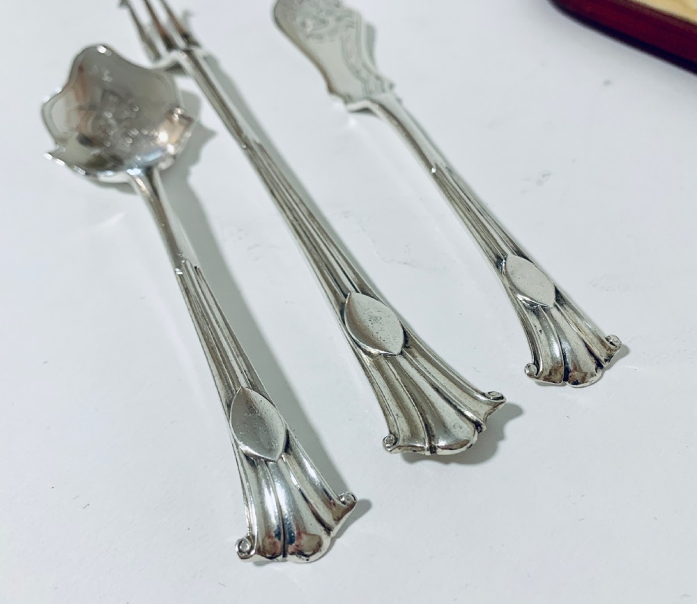 Antique Victorian Solid Silver Jam Spoon, Butter Knife & Pickle Fork Set View V