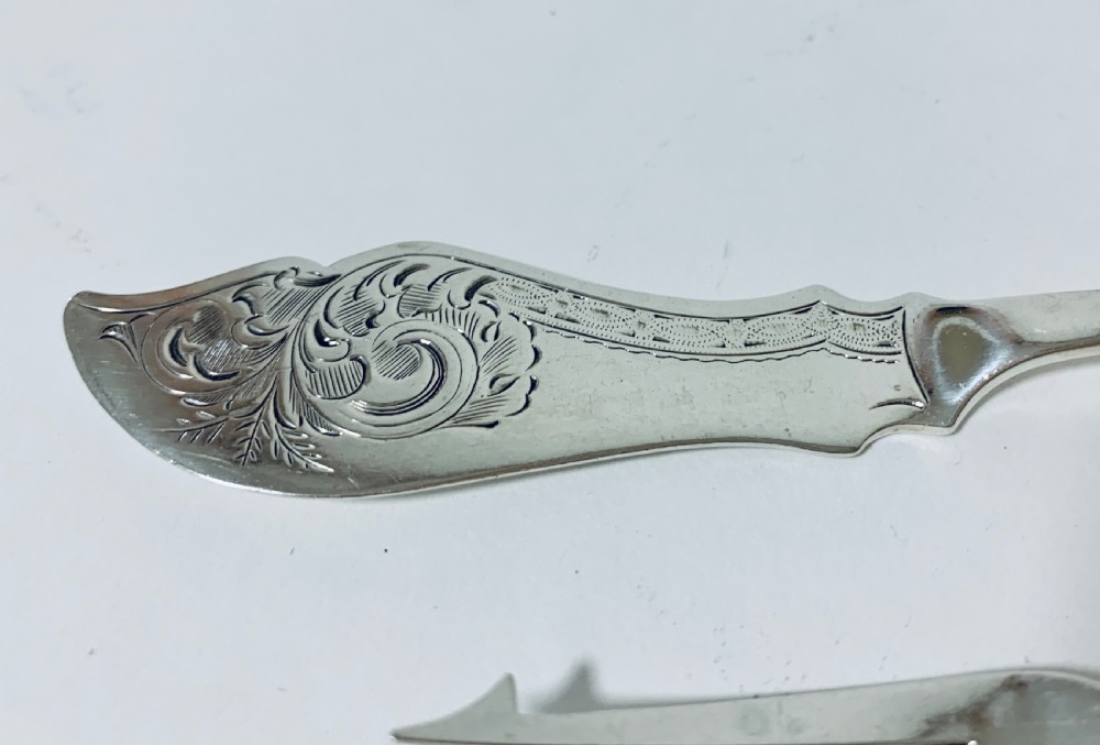 Antique Victorian Solid Silver Jam Spoon, Butter Knife & Pickle Fork Set View VI