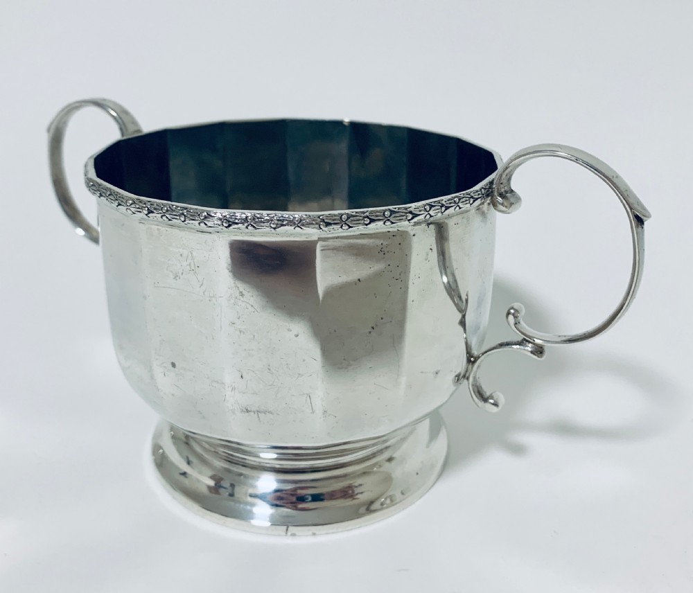 Antique Solid Sterling Silver Twin Handled Bowl Cup  View III