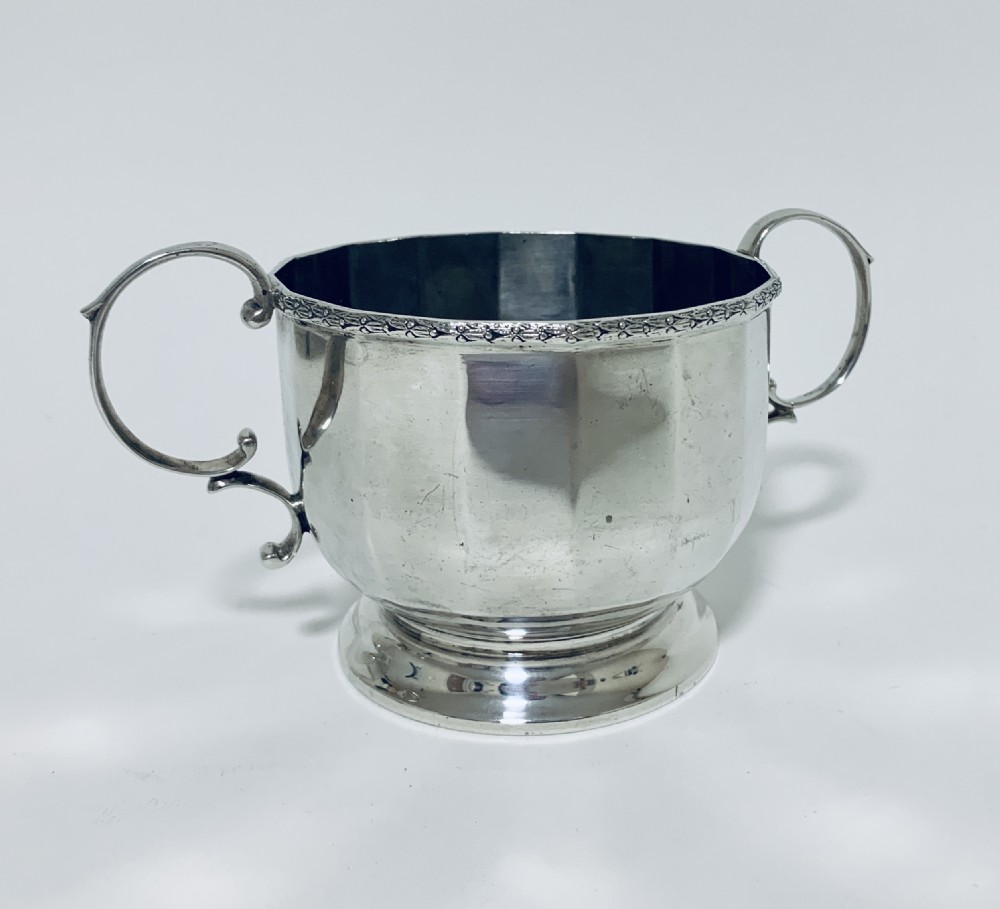 Antique Solid Sterling Silver Twin Handled Bowl Cup  View VII