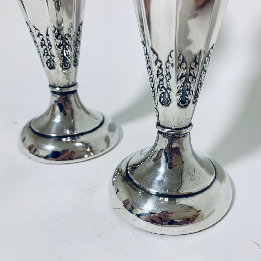 Pair of Antique Sterling Silver Trumpet Shaped Vases View II