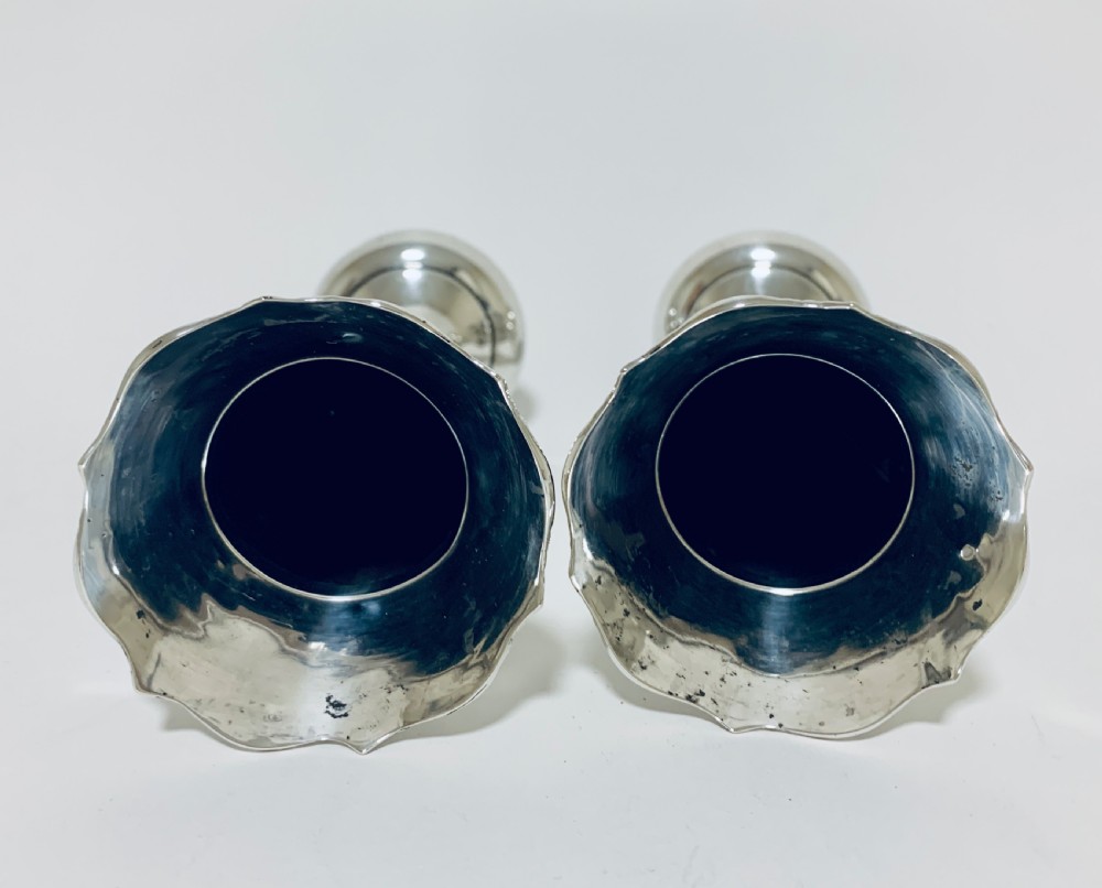 Pair of Antique Sterling Silver Trumpet Shaped Vases View VII