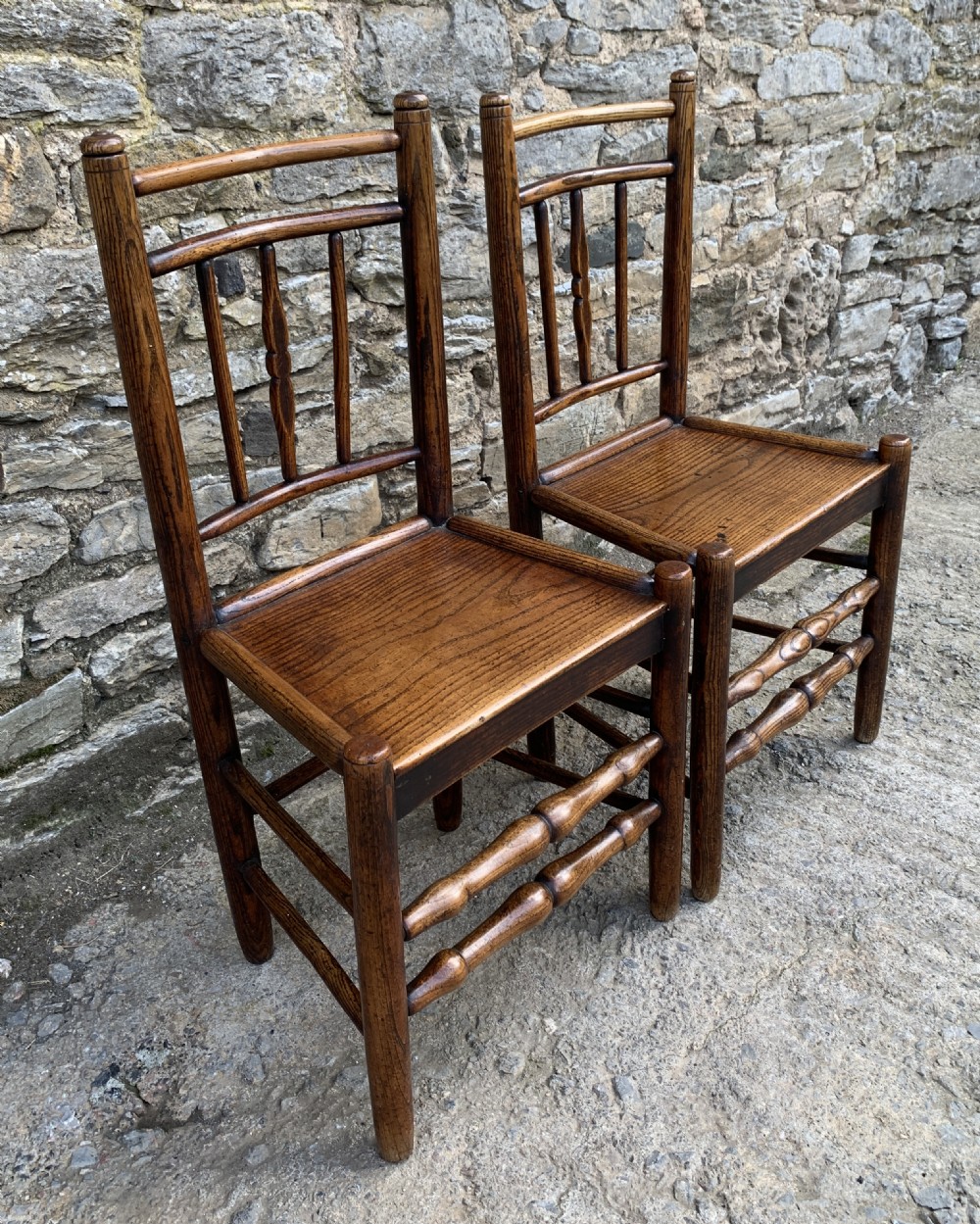Pair of Antique Elm Country Chairs View II