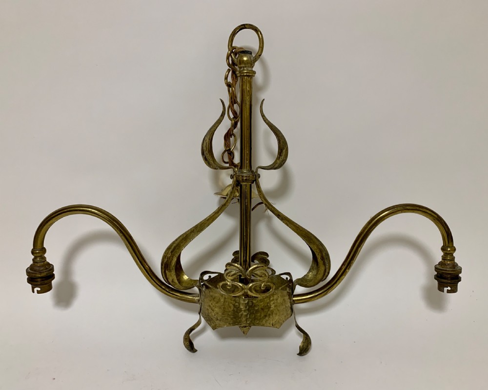 Pair of Art Nouveau Brass Chandeliers in the manner of Benson View II