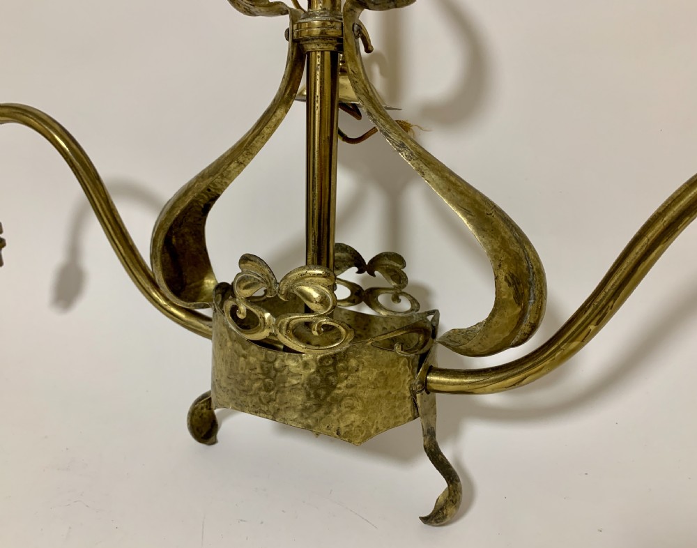 Pair of Art Nouveau Brass Chandeliers in the manner of Benson View III