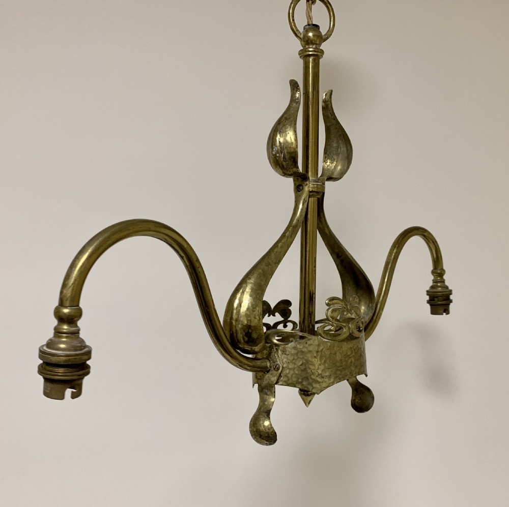 Pair of Art Nouveau Brass Chandeliers in the manner of Benson View V