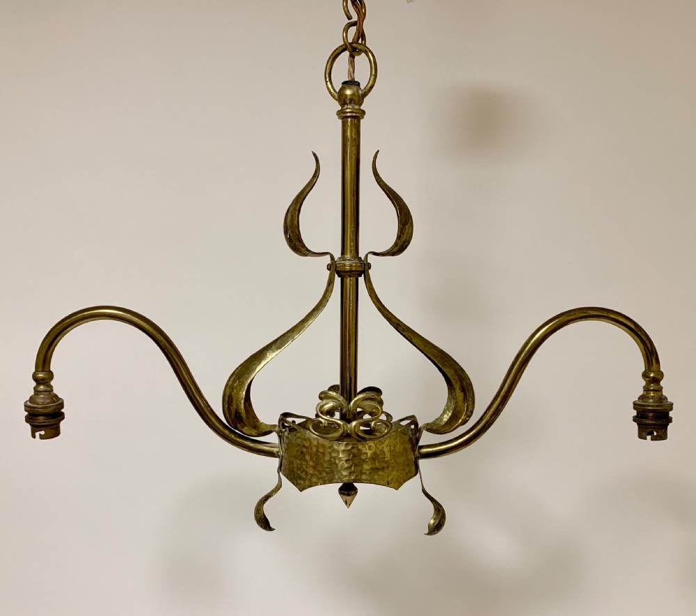Pair of Art Nouveau Brass Chandeliers in the manner of Benson View VI