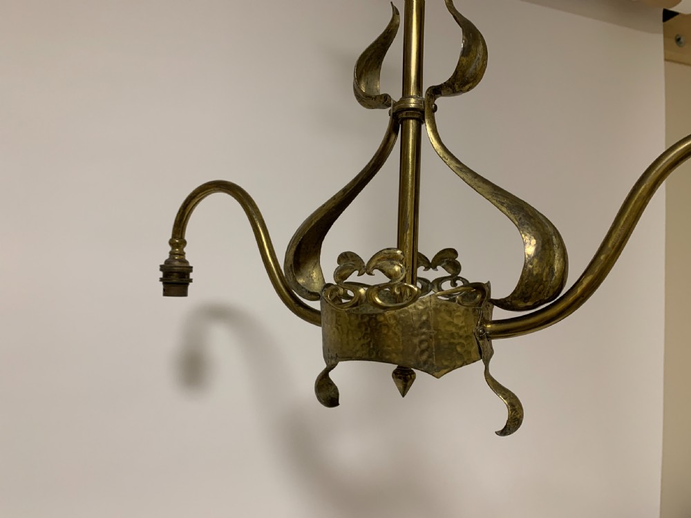 Pair of Art Nouveau Brass Chandeliers in the manner of Benson View VII