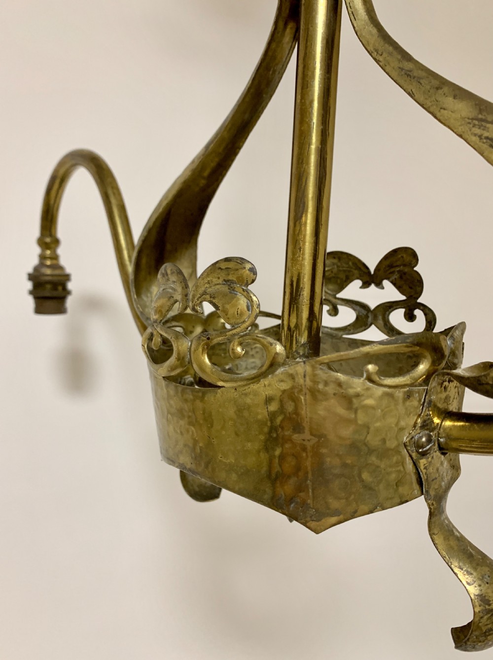 Pair of Art Nouveau Brass Chandeliers in the manner of Benson View IX