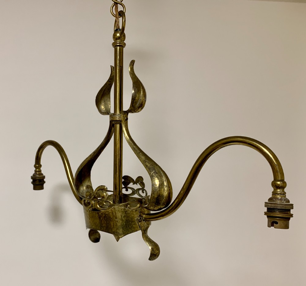 Pair of Art Nouveau Brass Chandeliers in the manner of Benson View X