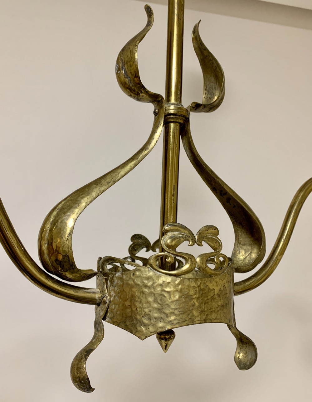 Pair of Art Nouveau Brass Chandeliers in the manner of Benson View XI