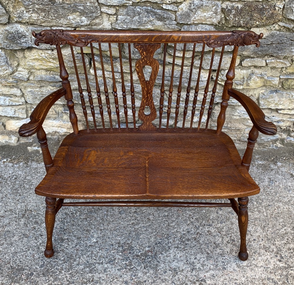 Unusual Oak Arts and Crafts Bench View II