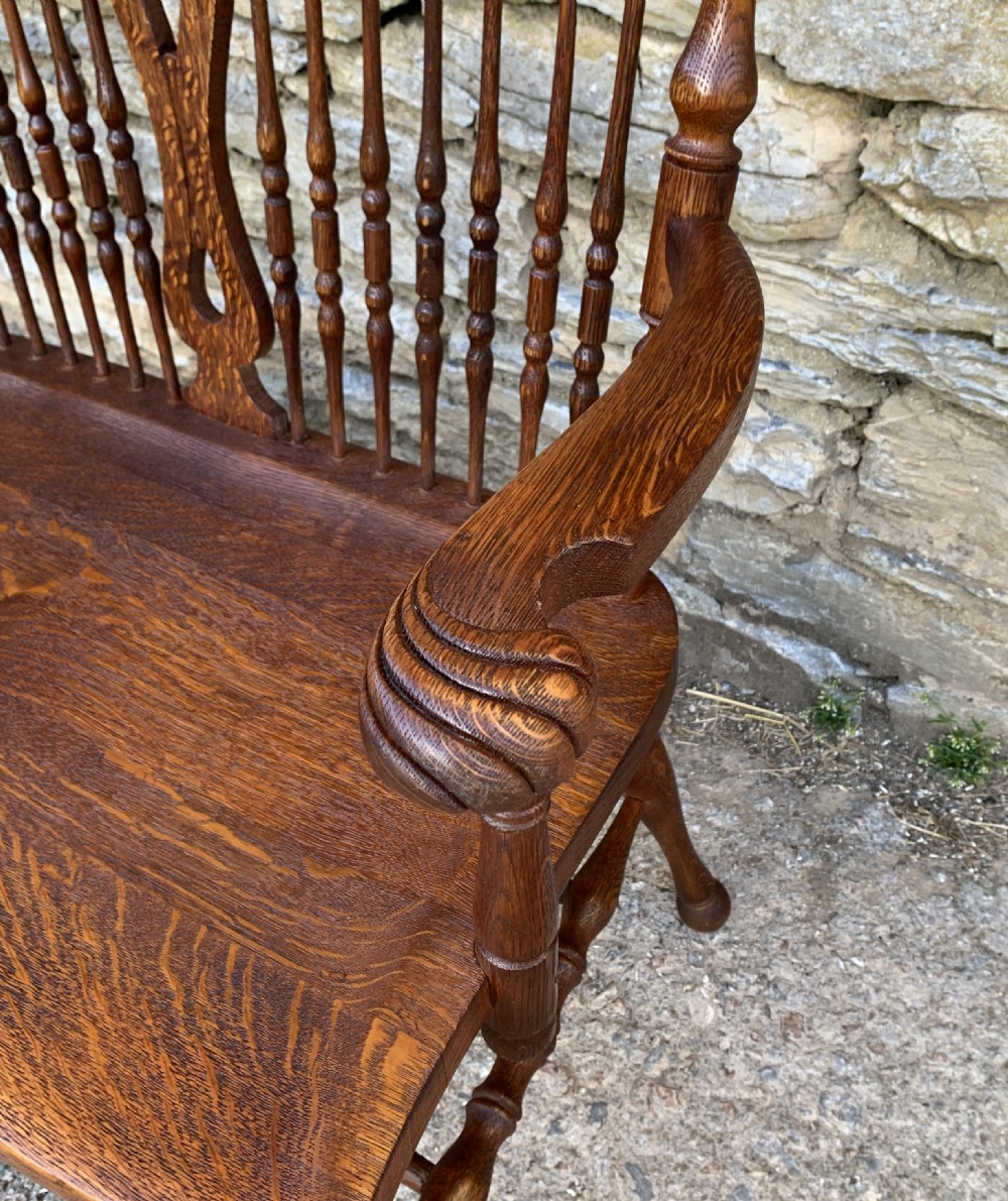 Unusual Oak Arts and Crafts Bench View III