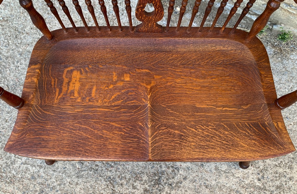 Unusual Oak Arts and Crafts Bench View IX