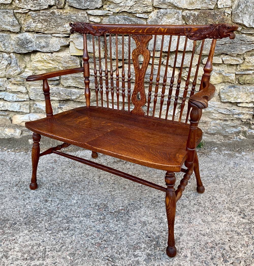 Unusual Oak Arts and Crafts Bench View XII