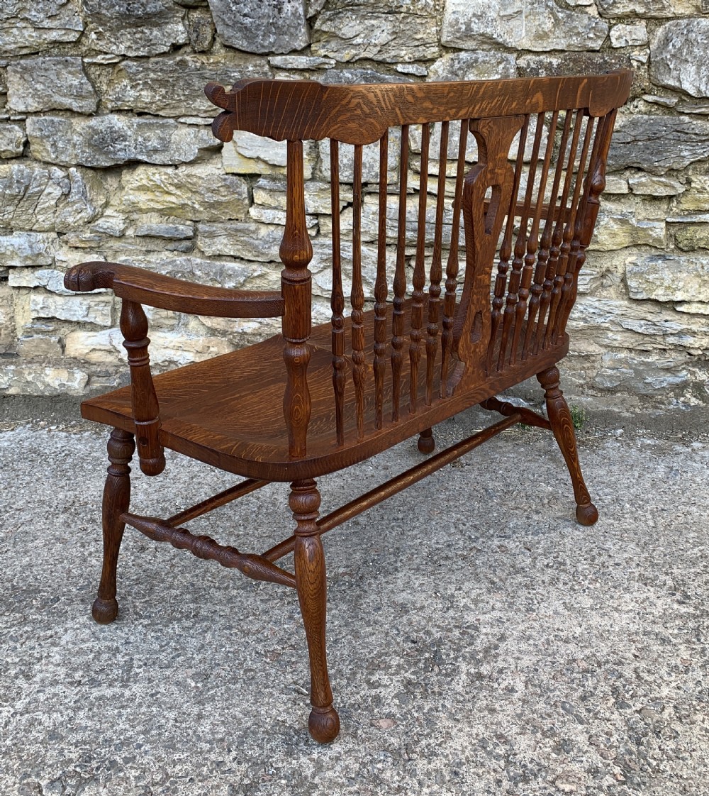 Unusual Oak Arts and Crafts Bench View XIV
