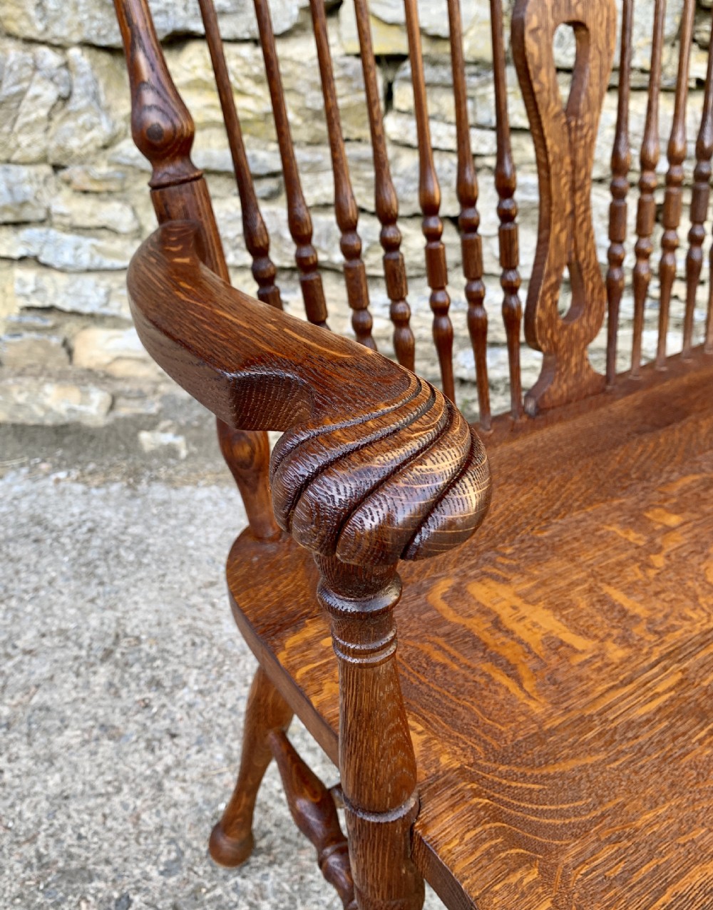 Unusual Oak Arts and Crafts Bench View XV