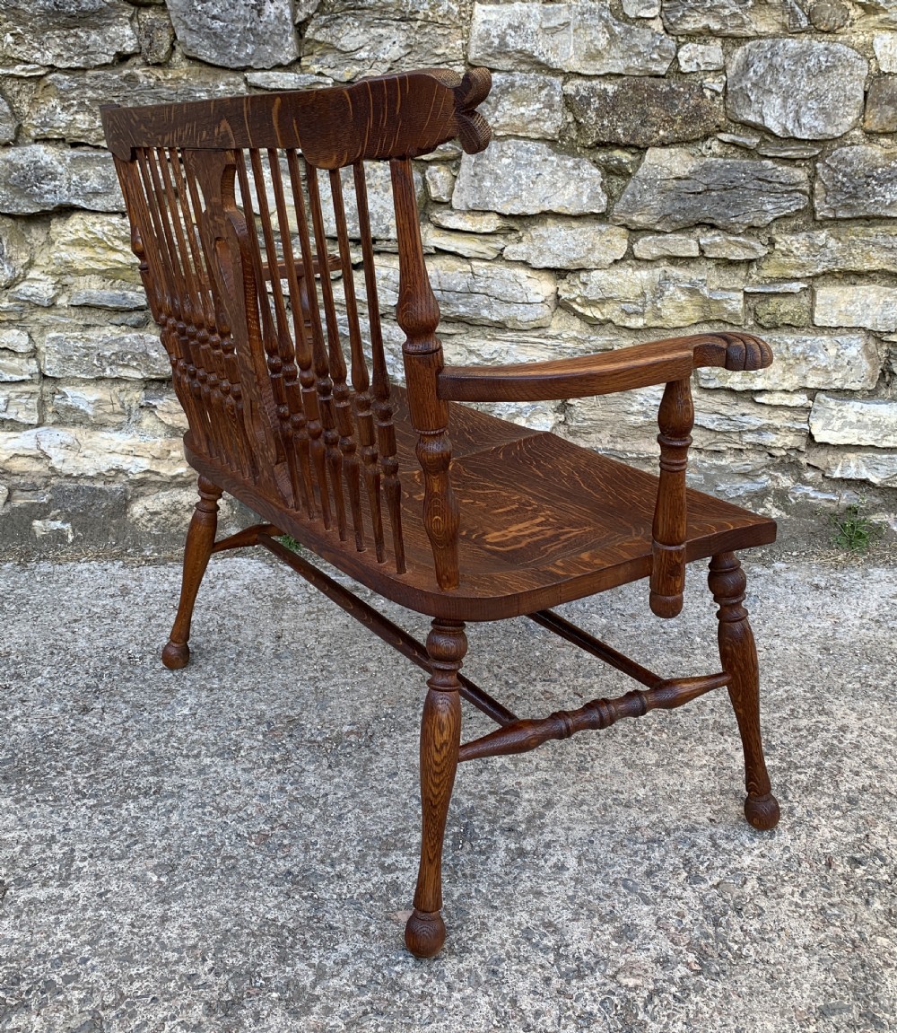 Unusual Oak Arts and Crafts Bench View XVI