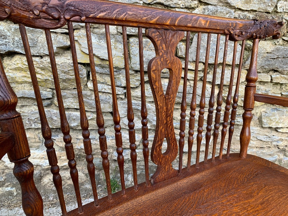 Unusual Oak Arts and Crafts Bench View XVII