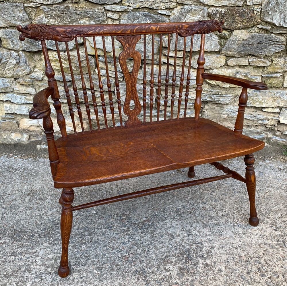 Unusual Oak Arts and Crafts Bench View XVIII