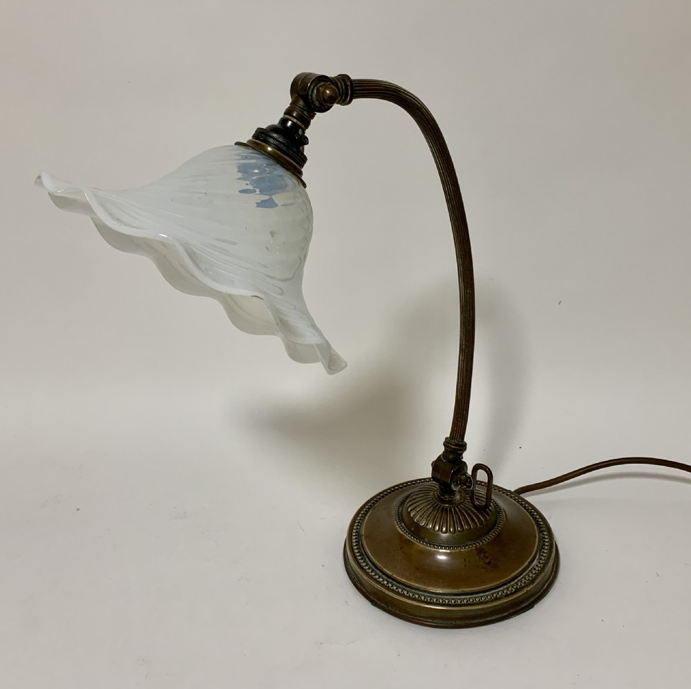 Antique Desk Lamp with Vaseline Glass Shade