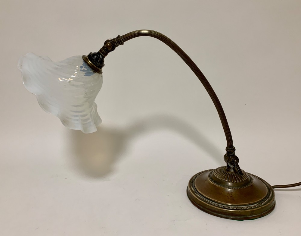 Antique Desk Lamp with Vaseline Glass Shade View VI