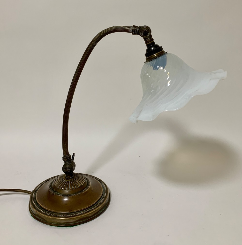 Antique Desk Lamp with Vaseline Glass Shade View VIII