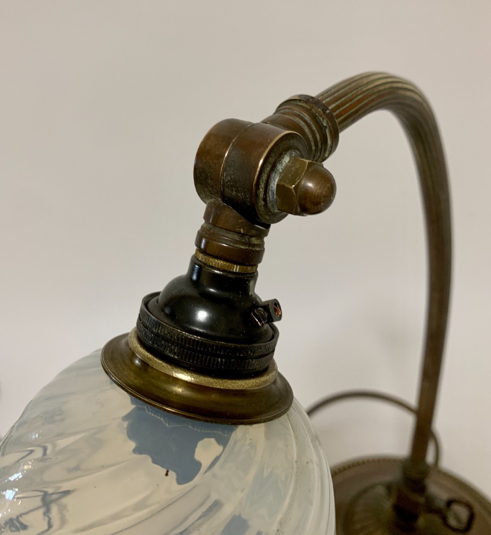Antique Desk Lamp with Vaseline Glass Shade View X
