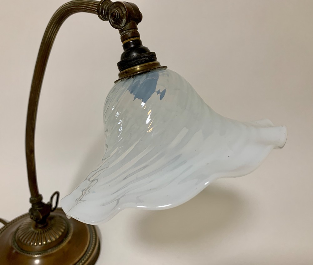 Antique Desk Lamp with Vaseline Glass Shade View XI