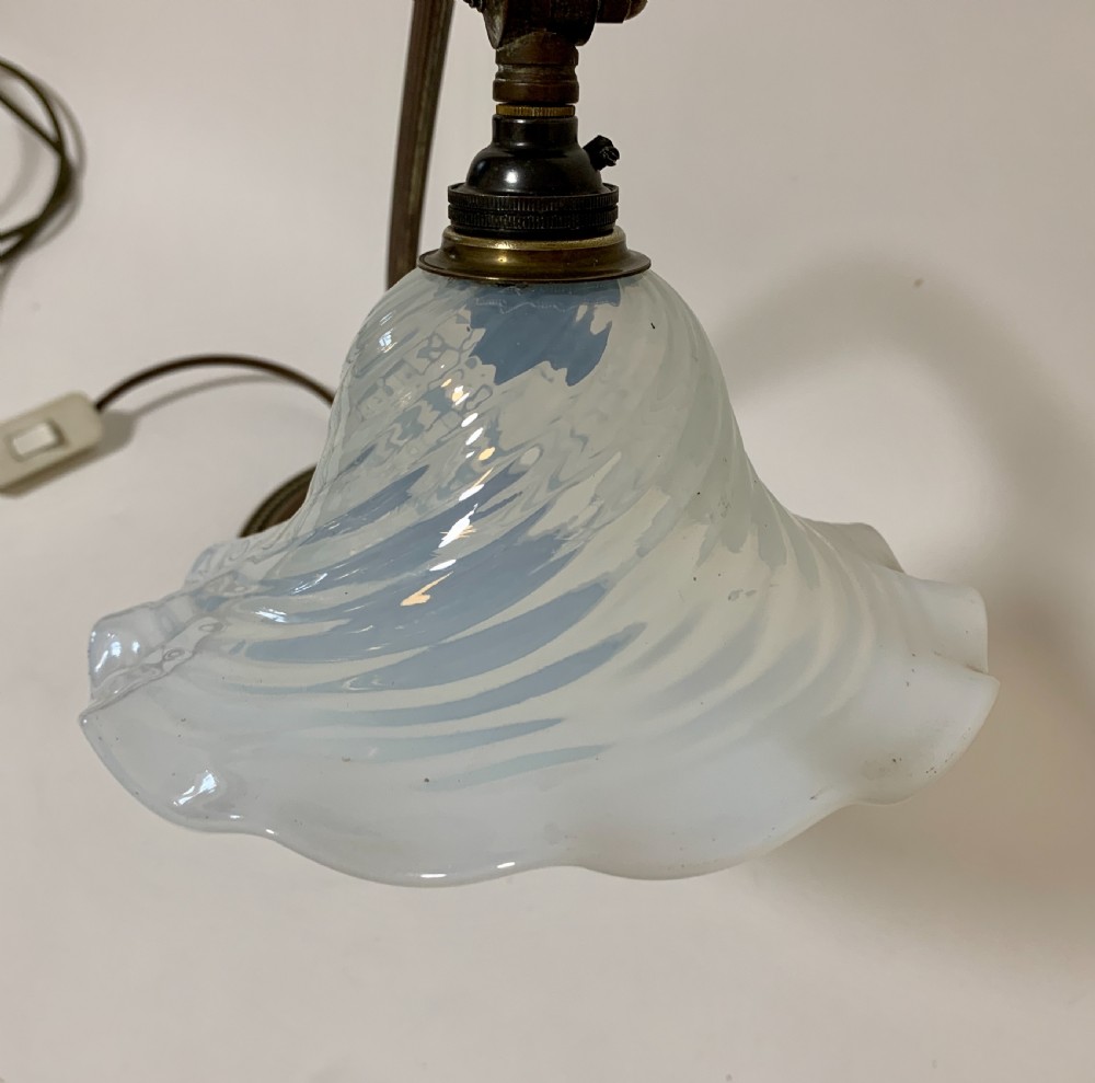 Antique Desk Lamp with Vaseline Glass Shade View XII