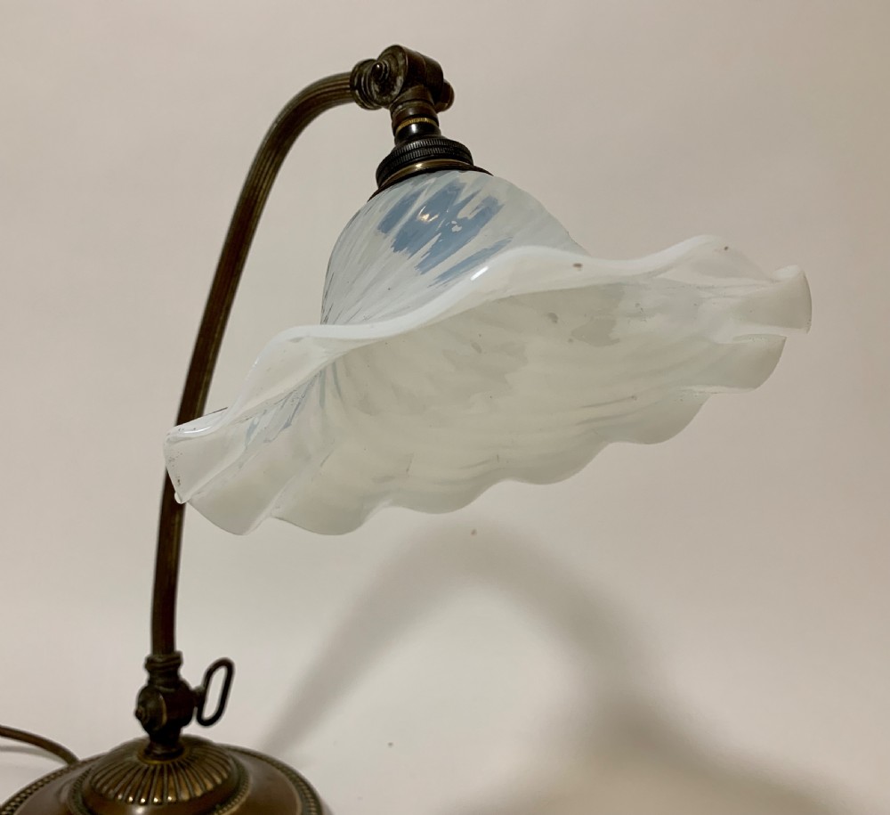 Antique Desk Lamp with Vaseline Glass Shade View XIII