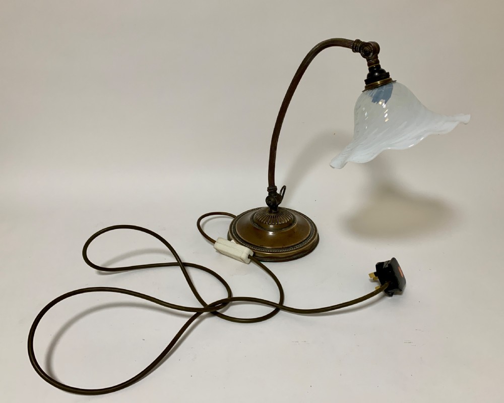 Antique Desk Lamp with Vaseline Glass Shade View XIV