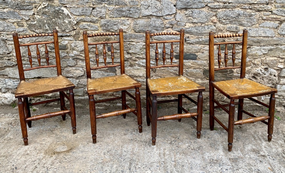 Set of 4 Antique Elm Country Chairs View XI
