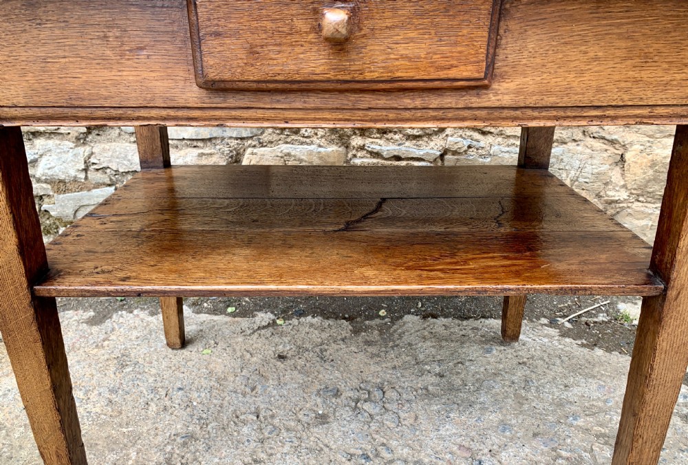 Antique Country Oak Side Table with Shelf View IV
