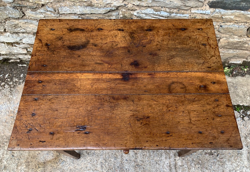 Antique Country Oak Side Table with Shelf View VII