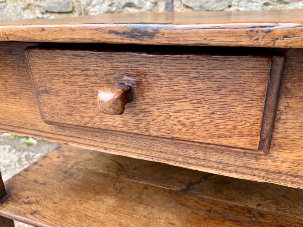 Antique Country Oak Side Table with Shelf View VIII