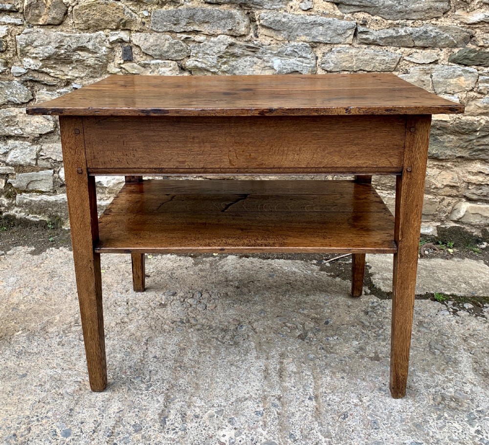 Antique Country Oak Side Table with Shelf View XII