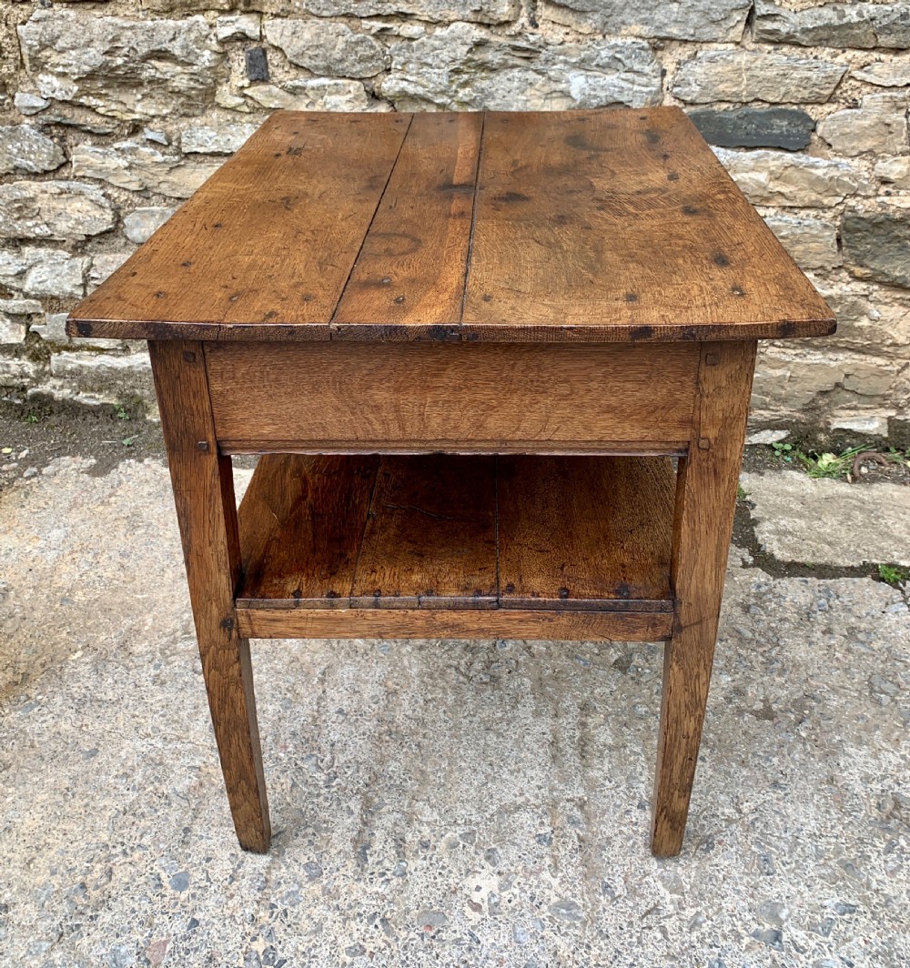 Antique Country Oak Side Table with Shelf View XIII