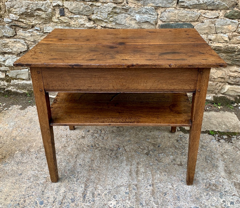 Antique Country Oak Side Table with Shelf View XV