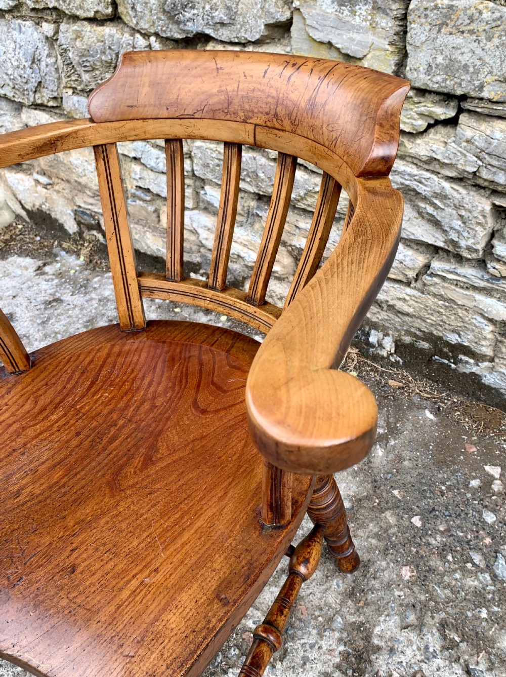 Antique Beech and Elm Captains Chair View IX