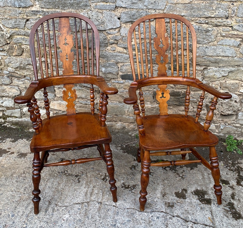 Pair of Antique Broad Arm Windsor Chairs View VIII