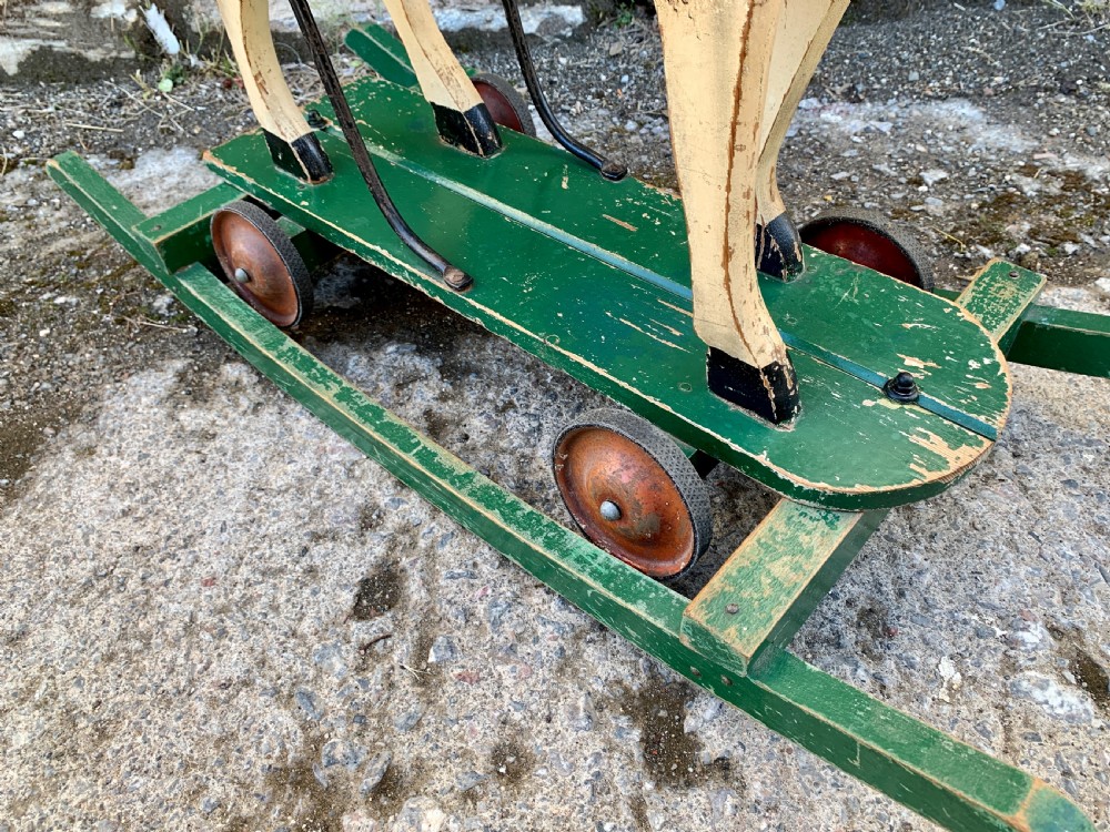 Antique Wooden Push Along Rocking Horse Toy View V