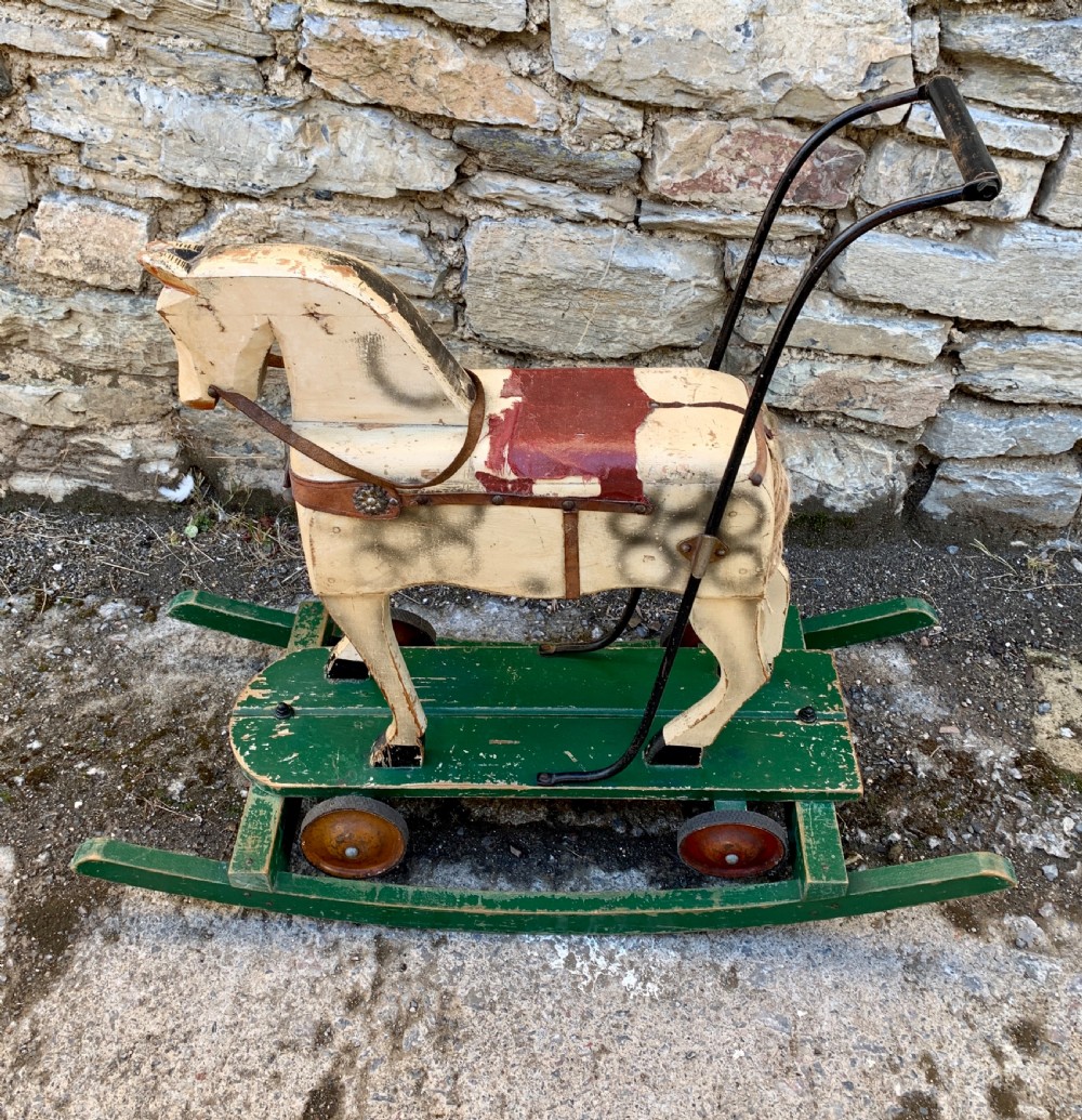 Antique Wooden Push Along Rocking Horse Toy View VI