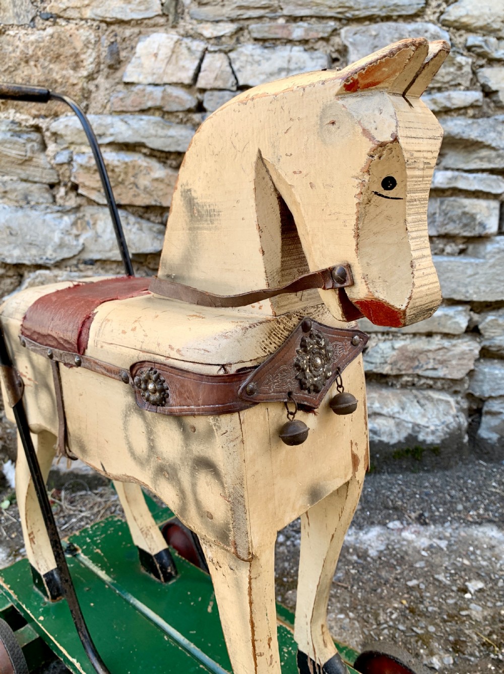 Antique Wooden Push Along Rocking Horse Toy View XI
