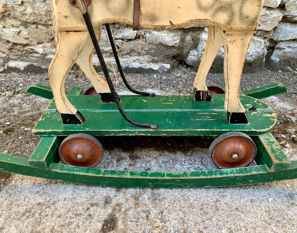 Antique Wooden Push Along Rocking Horse Toy View XII