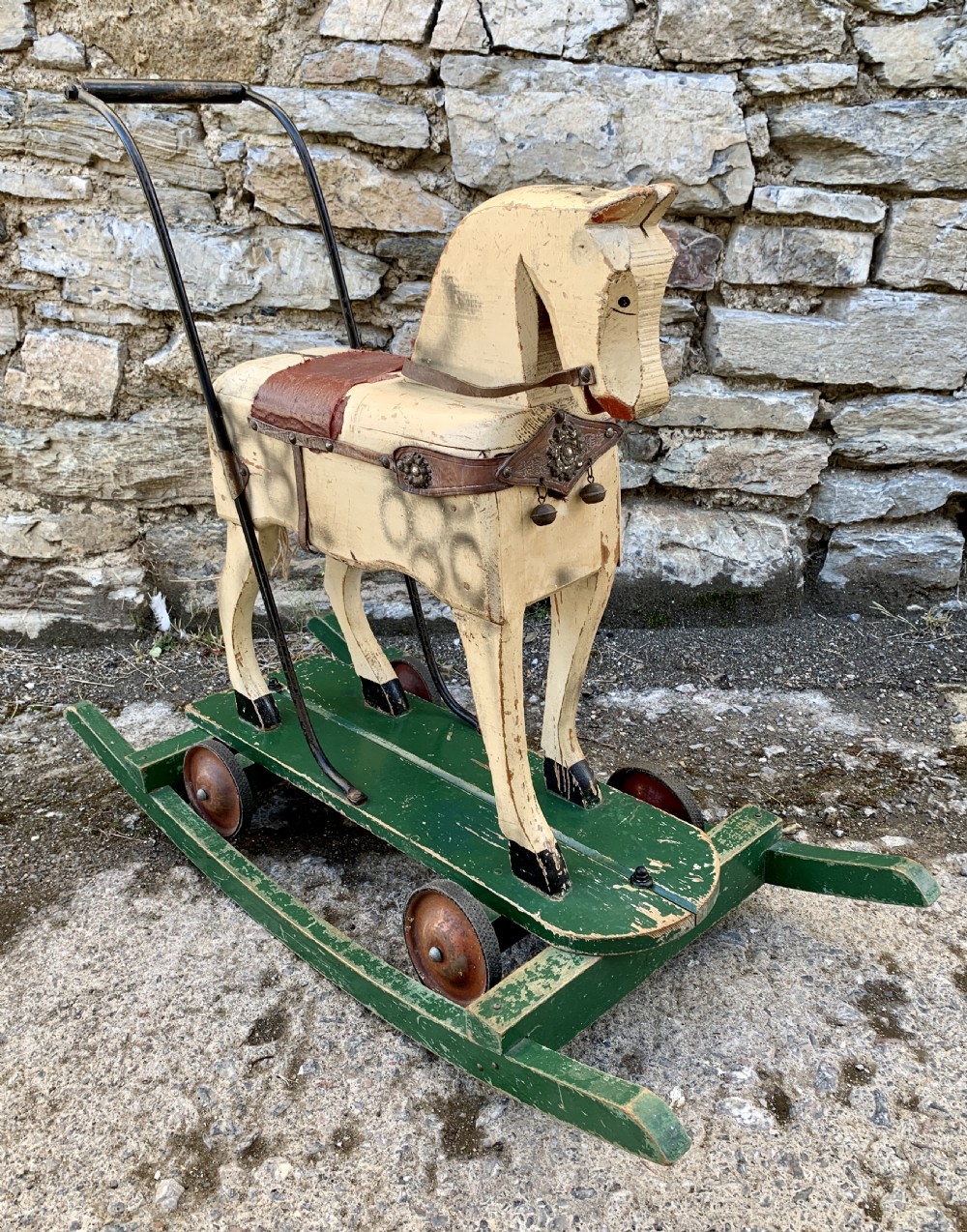 Antique Wooden Push Along Rocking Horse Toy View XIII