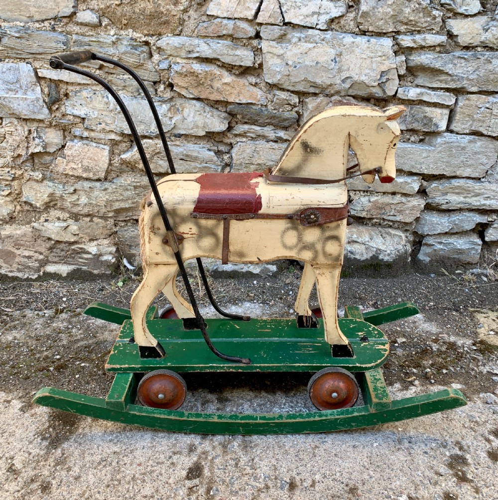Antique Wooden Push Along Rocking Horse Toy View XVII