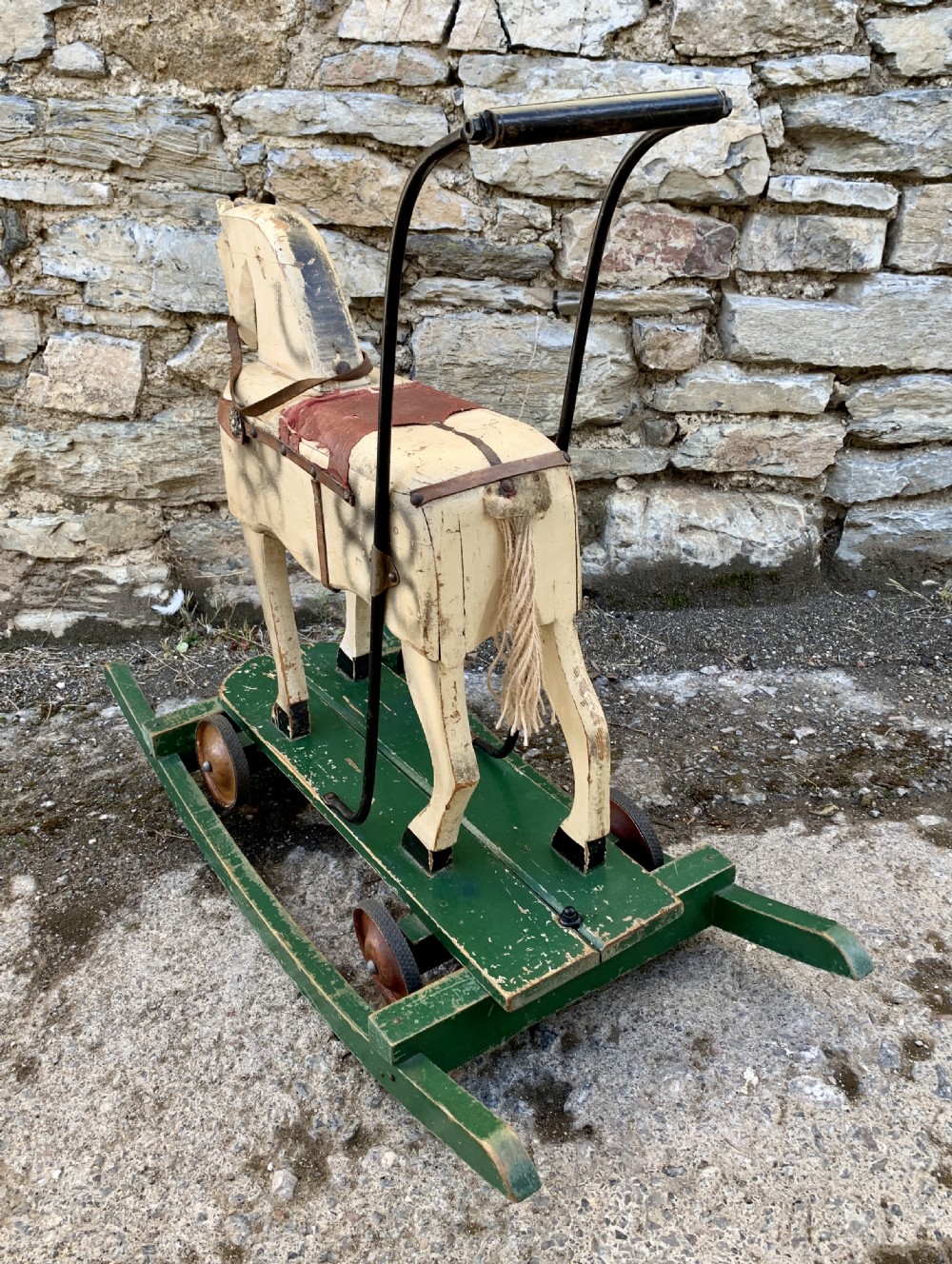 Antique Wooden Push Along Rocking Horse Toy View XVIII