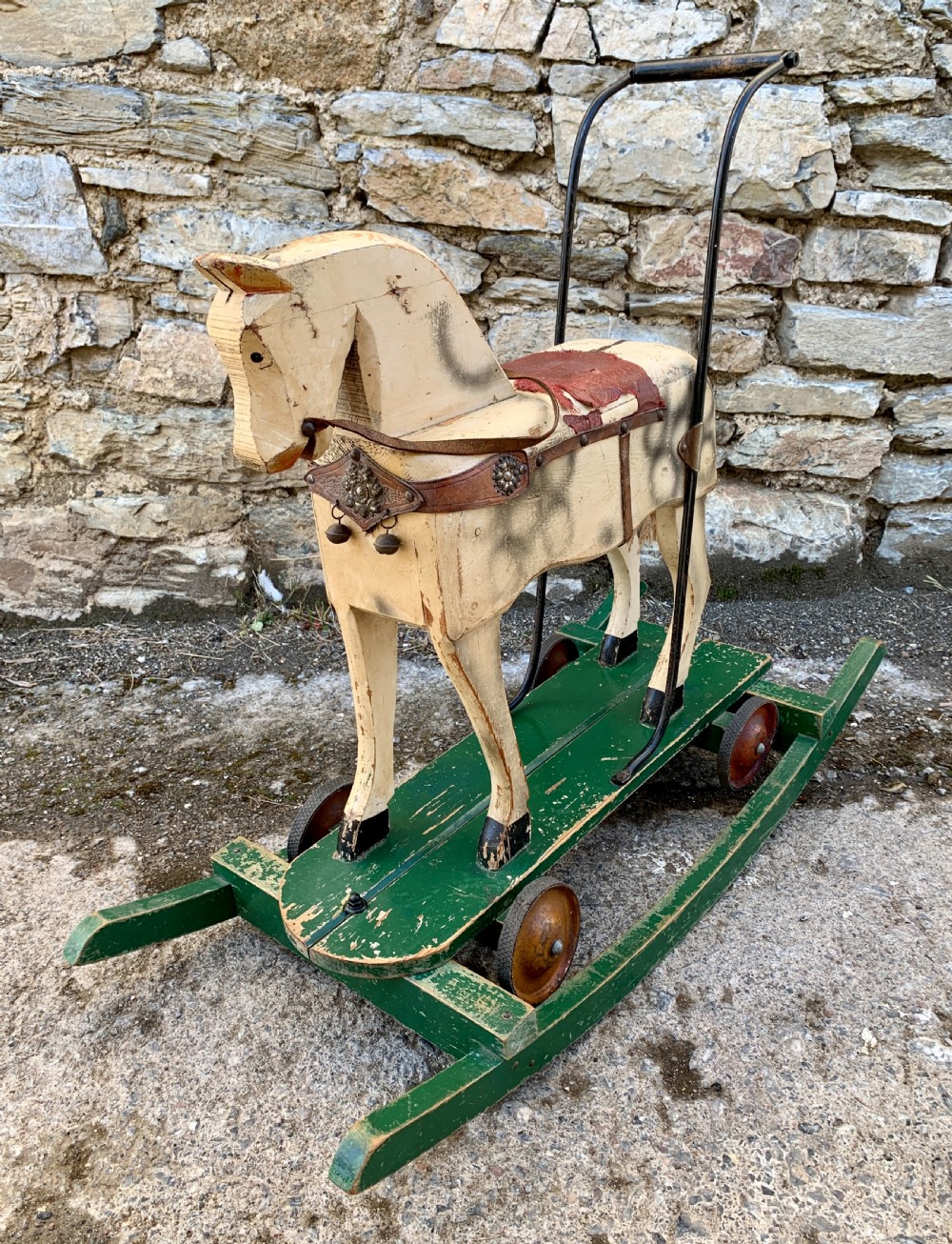 Antique Wooden Push Along Rocking Horse Toy View XIX