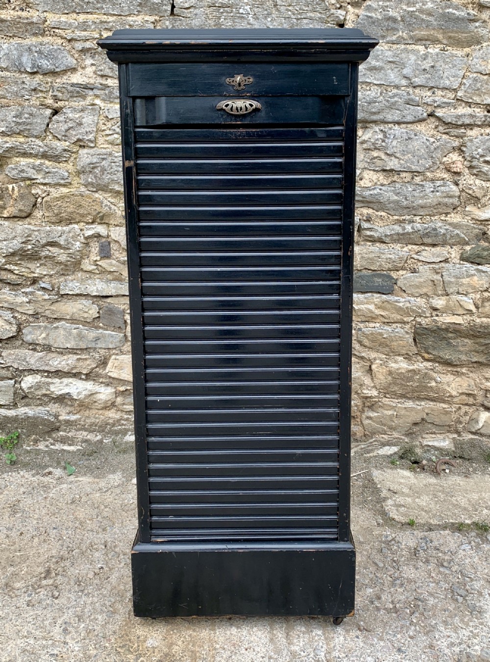 Antique Ebonised Tambour Front Filing Music Cabinet